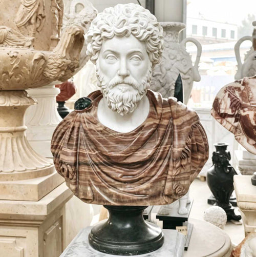Marcus Aurelius two-tone marble bust with sienna onyx drapery