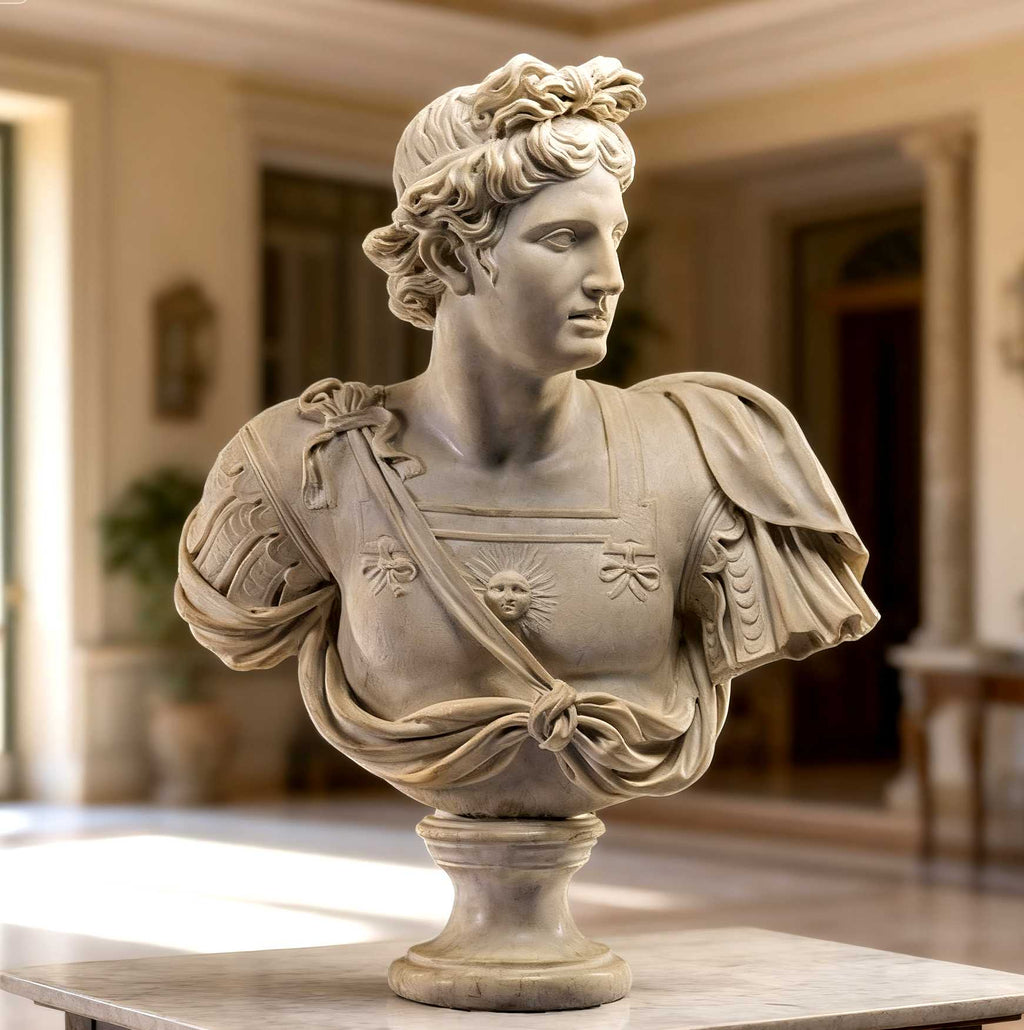 Apollo Belvedere marble bust, hand-carved aged ivory Carrara marble