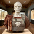 Julius Caesar marble bust with Carrara head, slate cuirass and rosso drapery