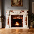 White and rouge royal red marble fireplace mantel with carved corbels