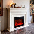 Classical white marble bolection fireplace mantel with dentil cornice