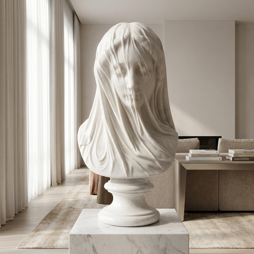 Veiled Virgin Marble Bust — after Strazza