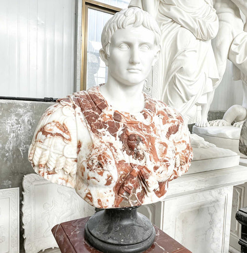 Augustus of Prima Porta marble bust, white head with rosso Verona cuirass