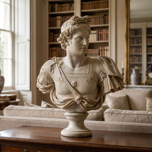 Apollo Belvedere marble bust styled in a classical living room
