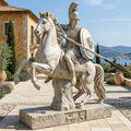Athena on horseback marble statue, hand-carved equestrian with spear and Medusa shield